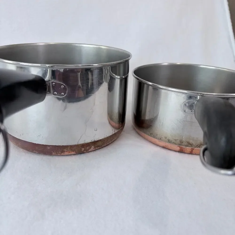 Revere Ware Lot of 2 Pots 2Q 3Q Saucepans with Lid Copper Bottom Dented